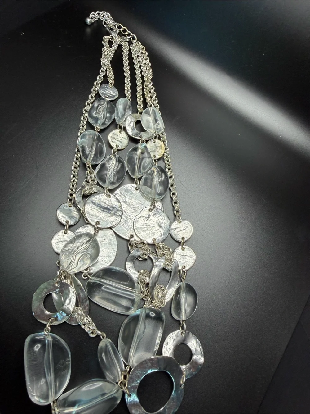 Chico’s Statement Clear and Silver Multi-Strand Necklace